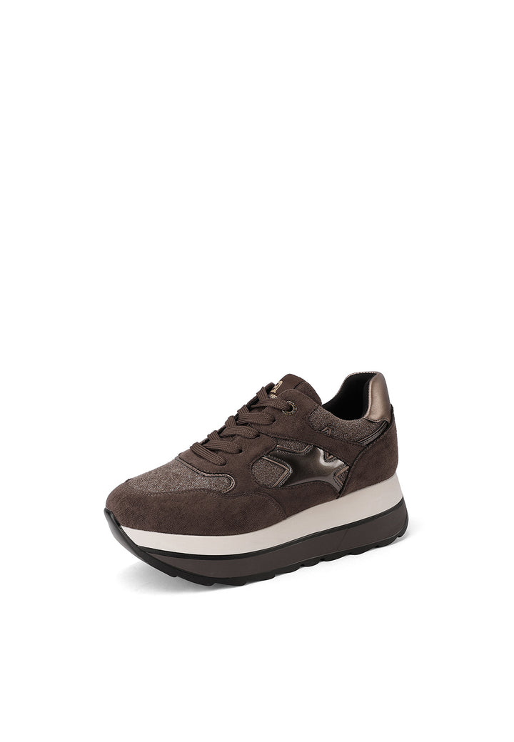 Sneaker da donna in microfibra multicolor con suola platform alta e punta tonda