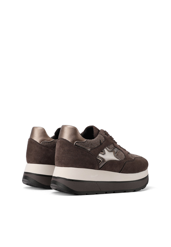 Sneaker da donna in microfibra multicolor con suola platform alta e punta tonda