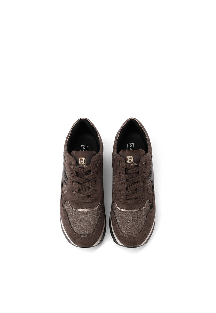 Sneaker da donna in microfibra multicolor con suola platform alta e punta tonda