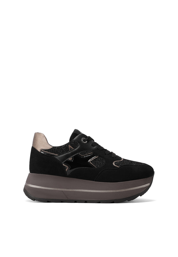 Sneaker da donna in microfibra multicolor con suola platform alta e punta tonda