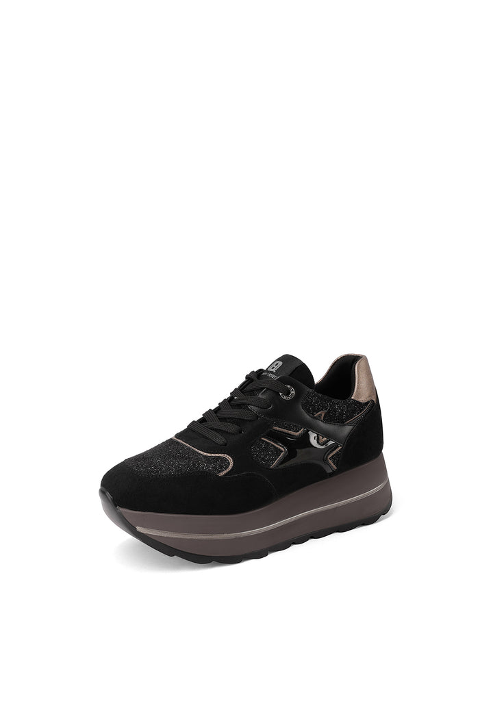 Sneaker da donna in microfibra multicolor con suola platform alta e punta tonda