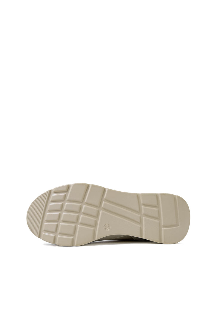 Sneakers stringate in vera pelle con suola alta colore beige