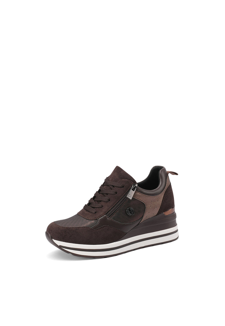 sneakers stringate da donna con suola alta lacci e zip. Colore marrone