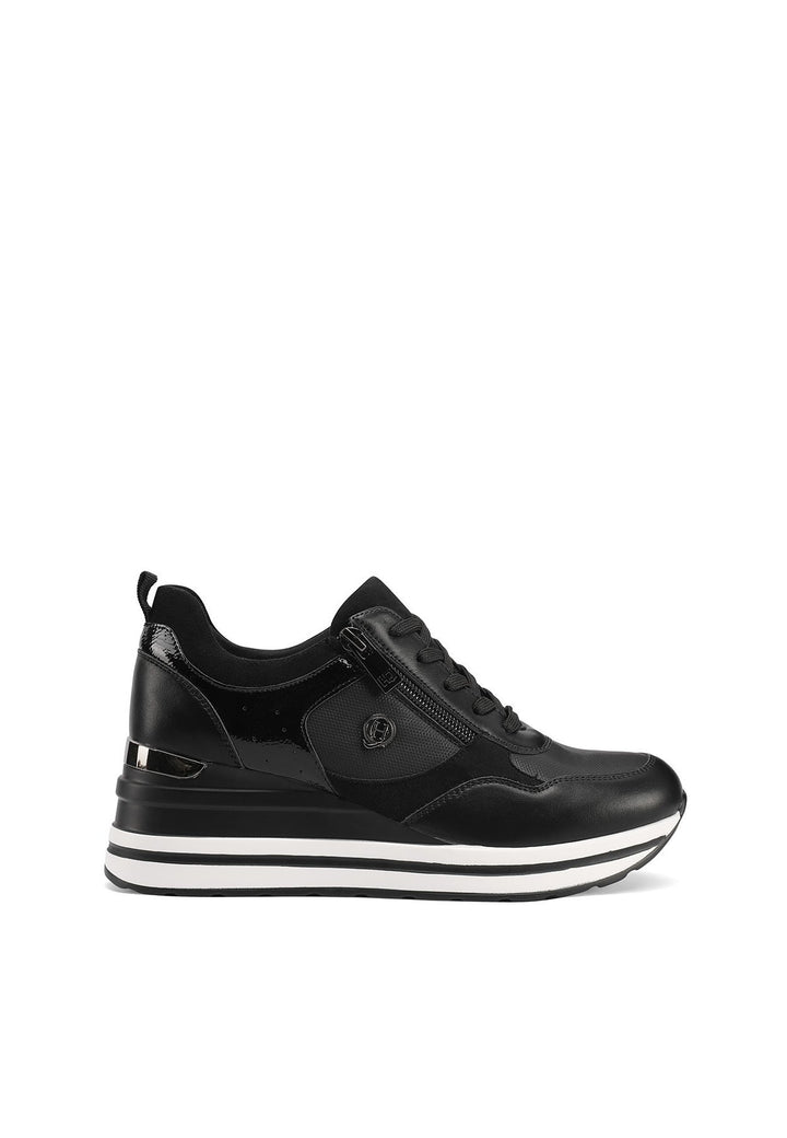 sneakers stringate da donna con suola alta lacci e zip. Colore nero