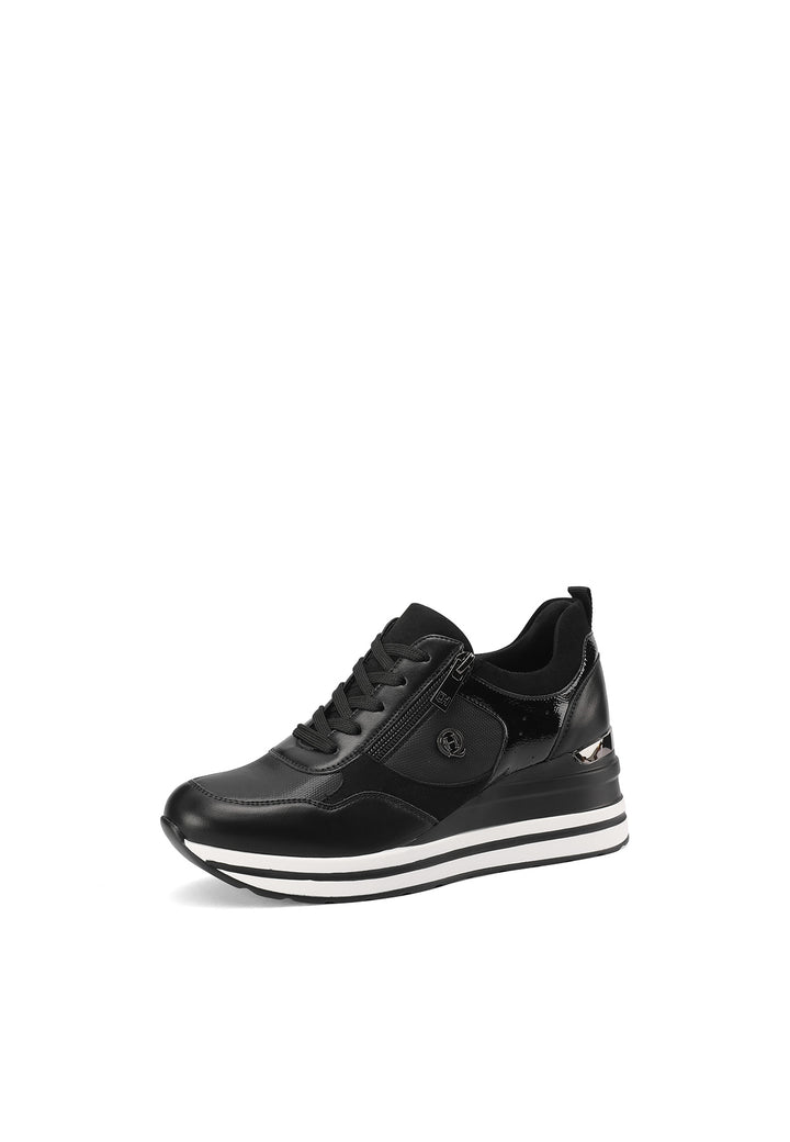 sneakers stringate da donna con suola alta lacci e zip. Colore nero