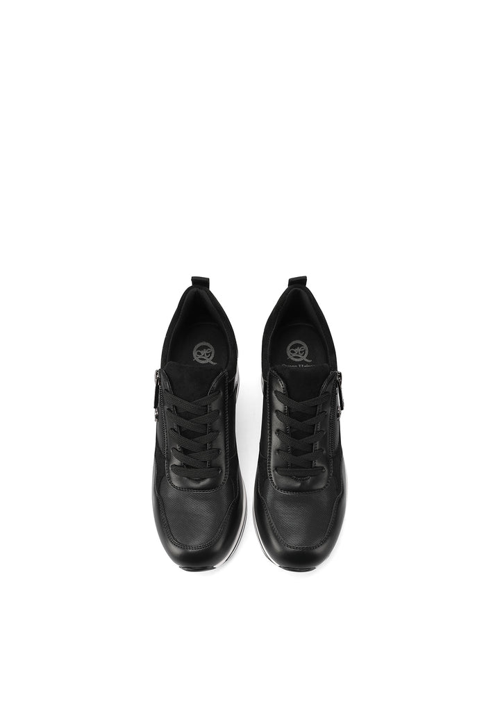 sneakers stringate da donna con suola alta lacci e zip. Colore nero