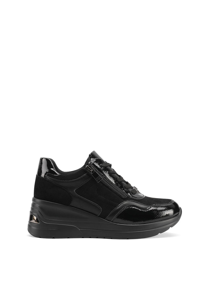 Sneakers stringate da donna con lacci e zip. Colore nero