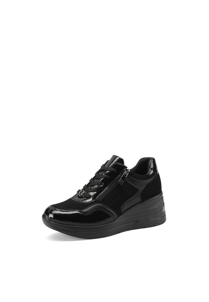 Sneakers stringate da donna con lacci e zip. Colore nero