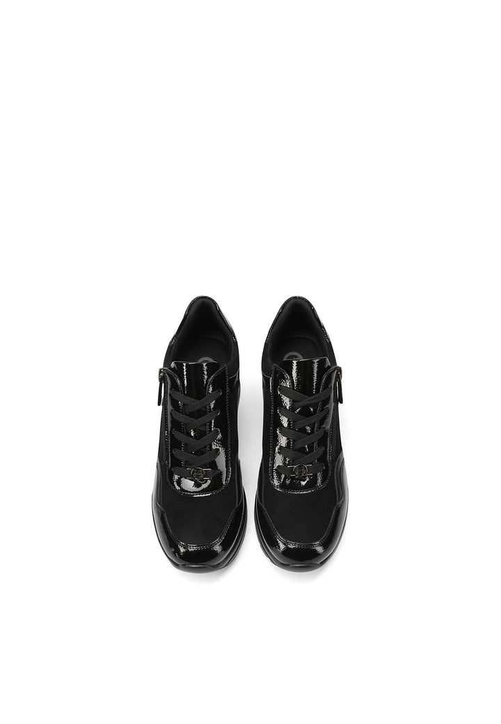 Sneakers stringate da donna con lacci e zip. Colore nero