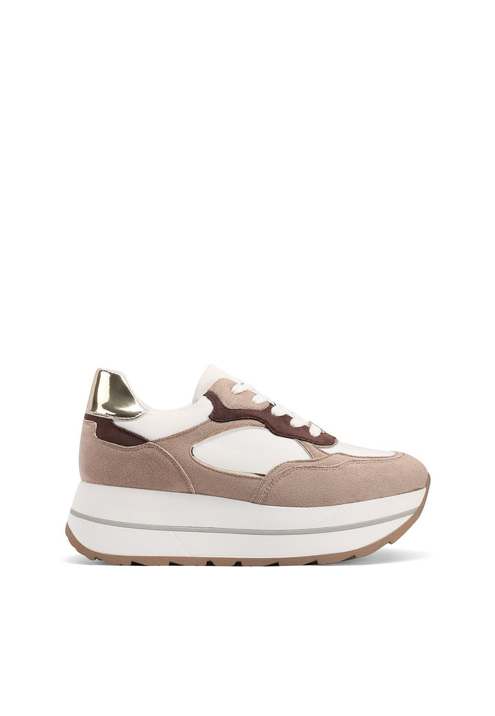 sneakers da donna con suola alta e lacci. Colore beige