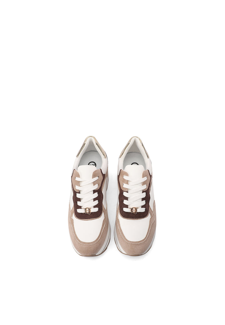 sneakers da donna con suola alta e lacci. Colore beige