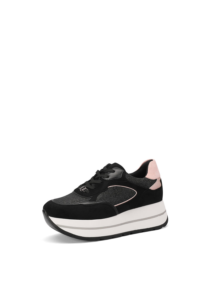 sneakers da donna con suola alta e lacci. Colore nero