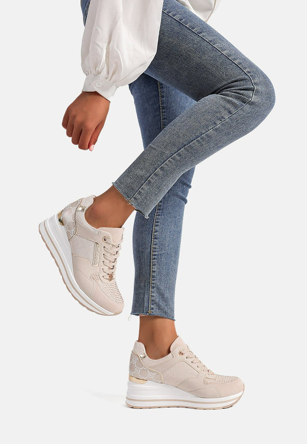 QUEEN HELENA Sneakers Alte con Zeppa Scarpe da Ginnastica Platform Leggere Casual Donna X30-22 (Beige, Sistema Taglie Calzature EU, Adulto, Donna, Numero, Media, 40 QUEEN HELENA Sneakers Alte con Zeppa Scarpe da Ginnastica Platform Leggere Casual Donna X30-22 (Beige, Sistema Taglie Calzature EU, Adulto, Donna, Numero, Media, 40