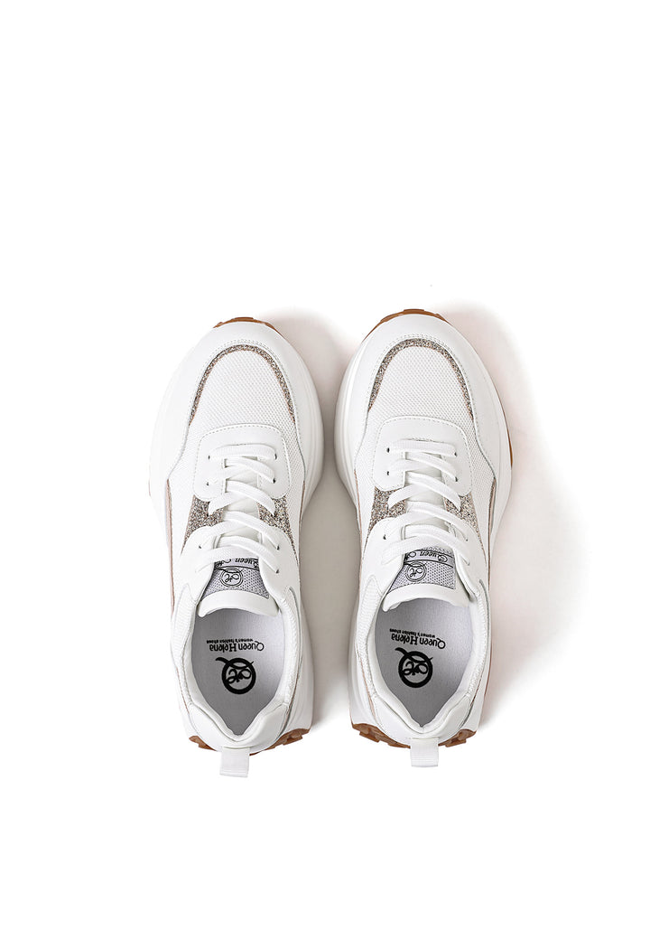 Sneakers da donna stringate con suola alta colore bianco