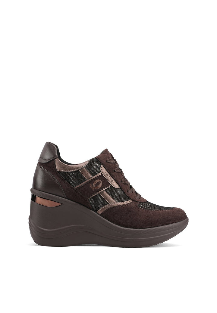 Sneakers da donna marrone con tacco alto 8 cm e lacci