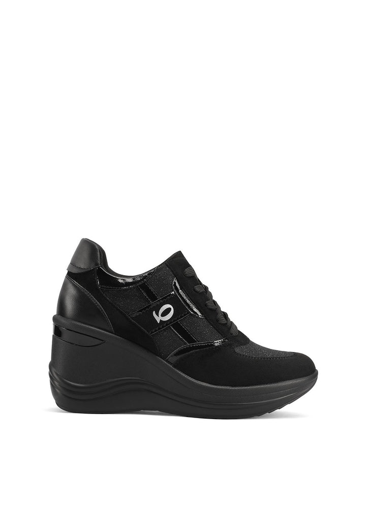 Sneakers da donna nero con tacco alto 8 cm e lacci