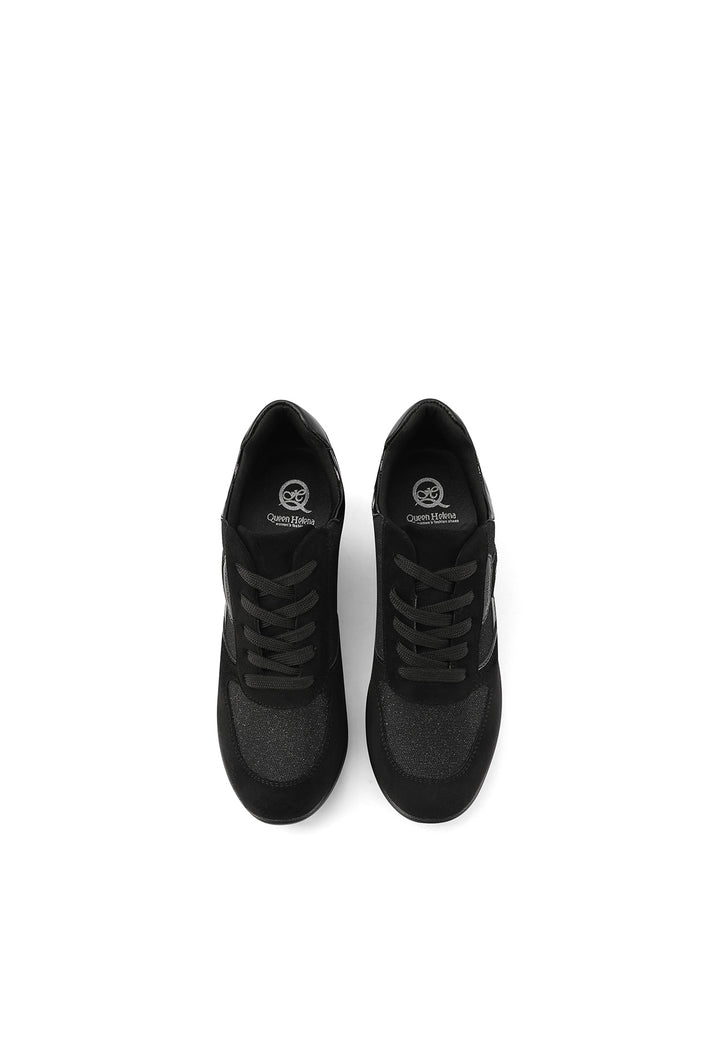 Sneakers da donna nero con tacco alto 8 cm e lacci