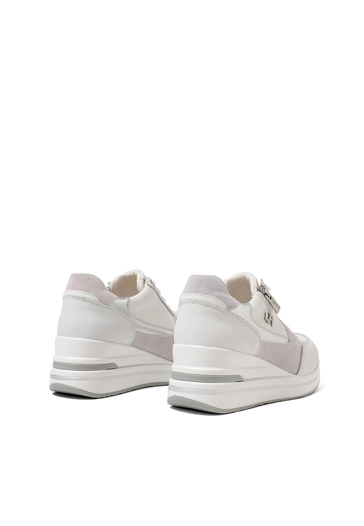 Sneakers stringate in vera pelle colore grigio con zip e plateau