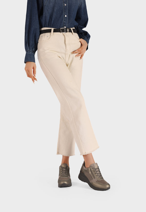Sneakers da donna color bronzo con zeppa alta, zip laterale e dettagli luminosi