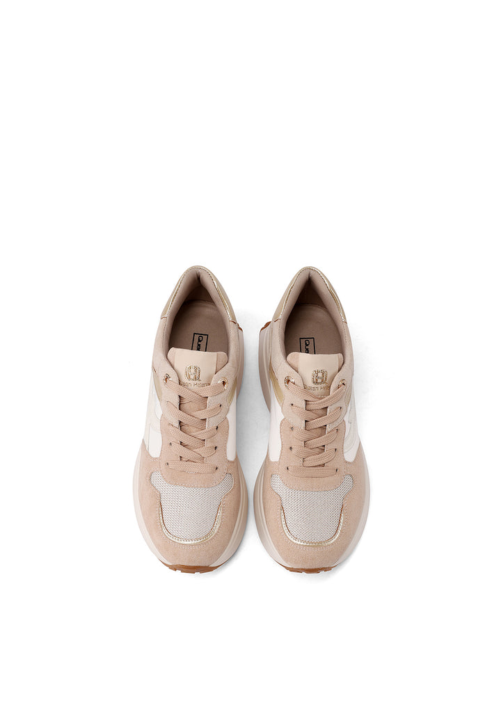 Sneakers da donna con zeppa alta e suola dentata, dettagli laminati su tomaia
