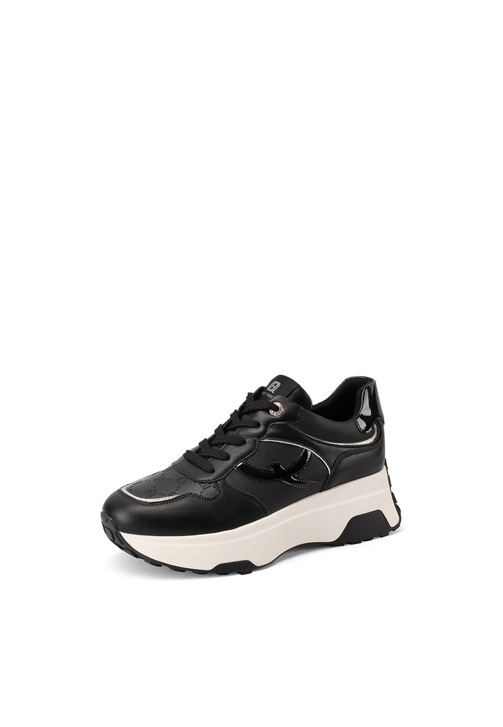 Sneakers da donna con zeppa alta e suola dentata, dettagli laminati su tomaia