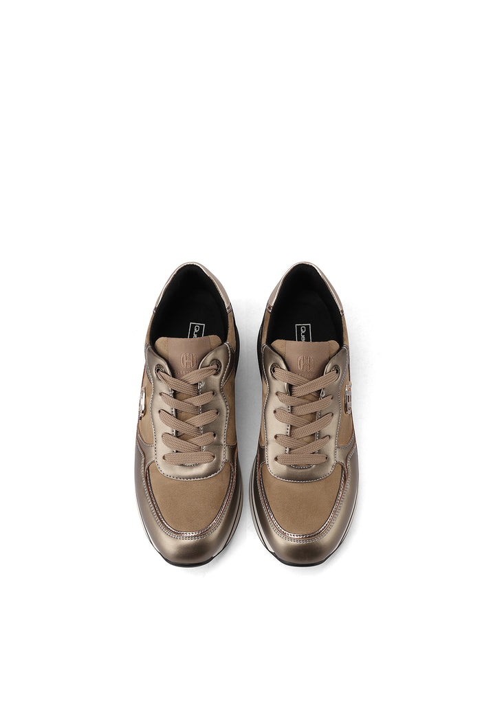 Sneakers da donna con zeppa alta, logo laterale e inserti a fantasia