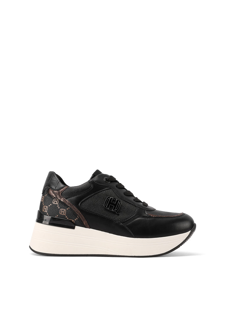 Sneakers da donna con zeppa alta, logo laterale e inserti a fantasia