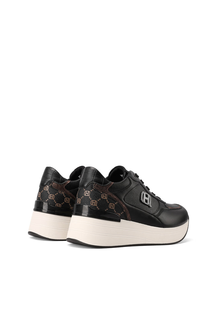 Sneakers da donna con zeppa alta, logo laterale e inserti a fantasia