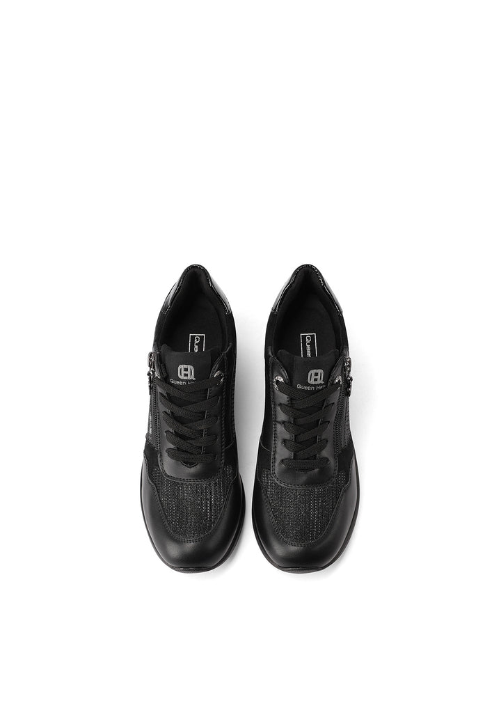 Sneakers da donna nere con zeppa in gomma e zip laterale, stile elegante