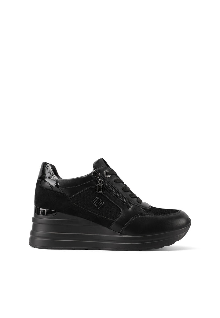 Sneakers da donna con zeppa alta, zip laterale, suola in gomma e tomaia in materiali misti