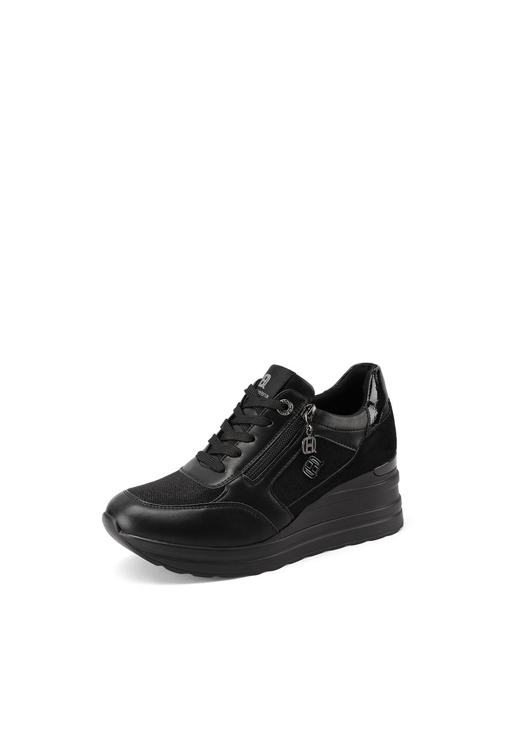 Sneakers da donna con zeppa alta, zip laterale, suola in gomma e tomaia in materiali misti