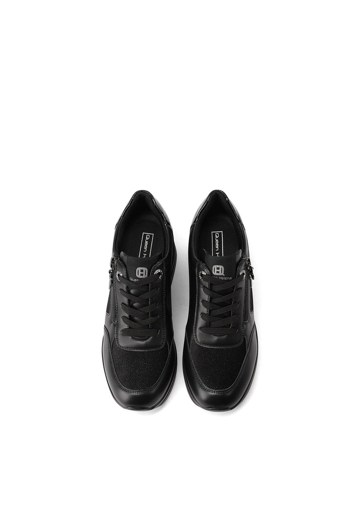 Sneakers da donna con zeppa alta, zip laterale, suola in gomma e tomaia in materiali misti