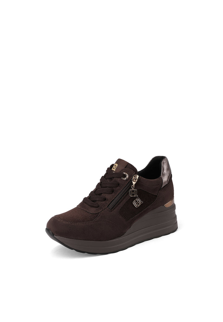 Sneakers da donna con zeppa alta, zip laterale, suola in gomma e tomaia in materiali misti
