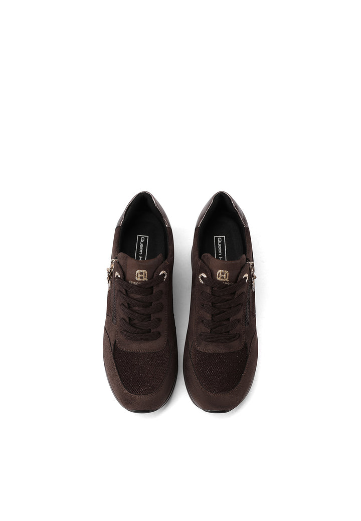 Sneakers da donna con zeppa alta, zip laterale, suola in gomma e tomaia in materiali misti