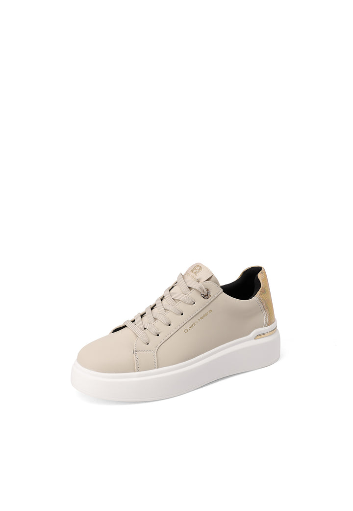 sneakers in ecopelle beige con suola alta platform bianca e lacci