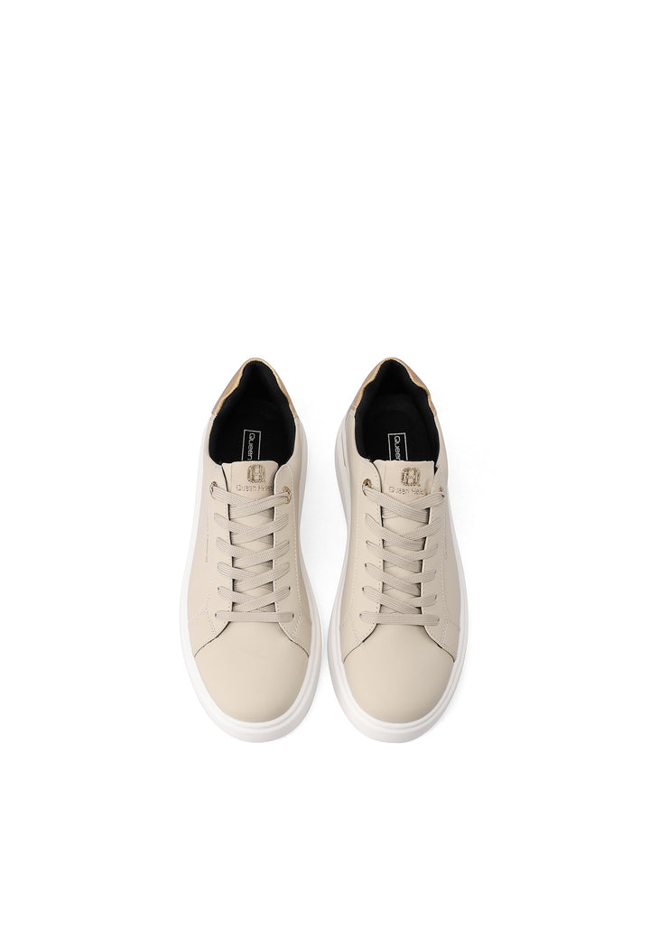 sneakers in ecopelle beige con suola alta platform bianca e lacci