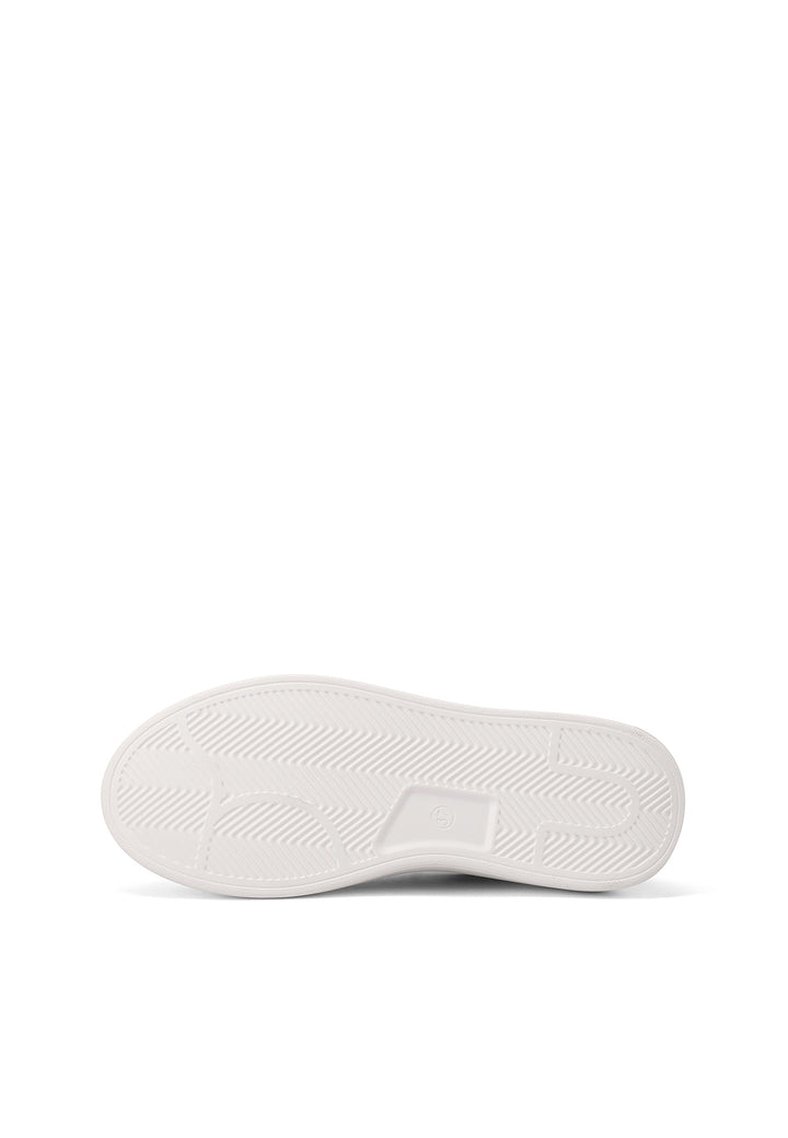 sneakers ecopelle bianca dettagli neri con suola alta platform e lacci