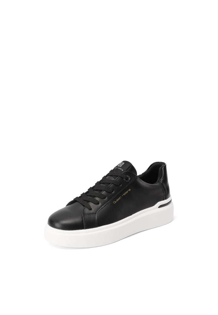 sneakers in ecopelle nere con suola alta platform bianca e lacci