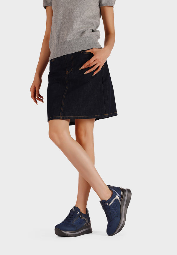 Sneakers eleganti e raffinate con cerniera e tacco alto in gomma
