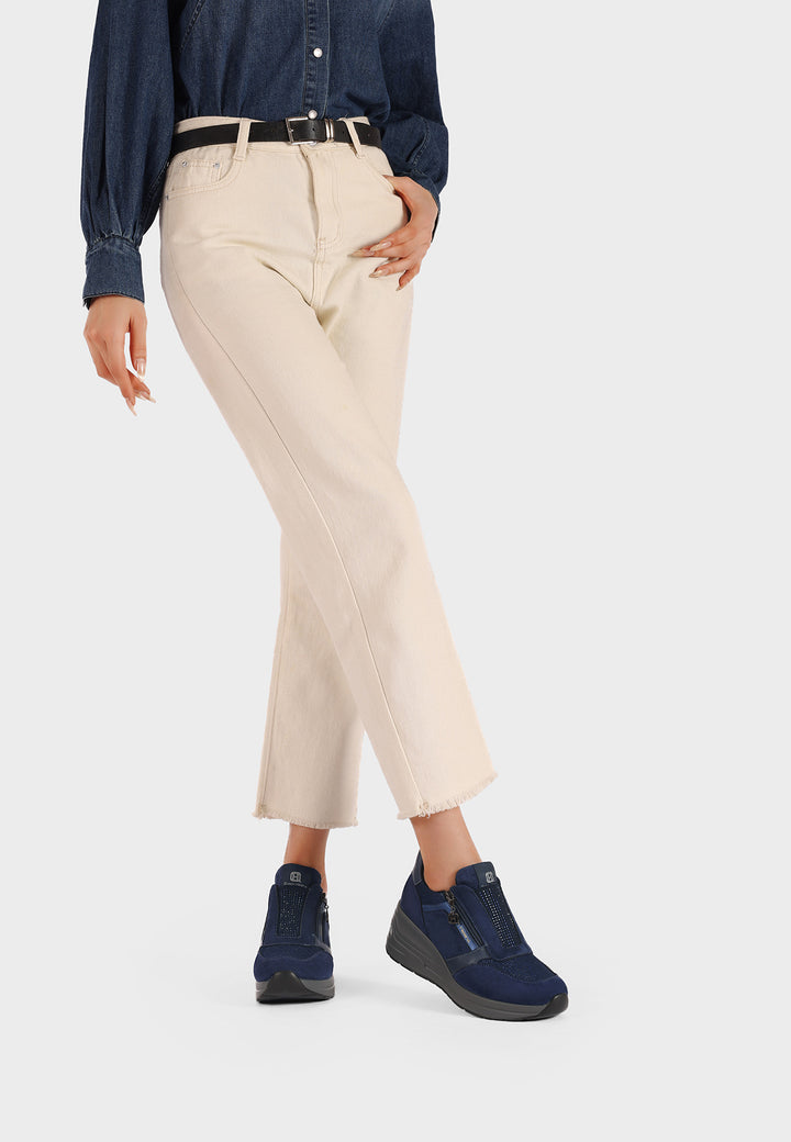 sneakers eleganti da donna blu navy con cerniera e tacco alto in gomma