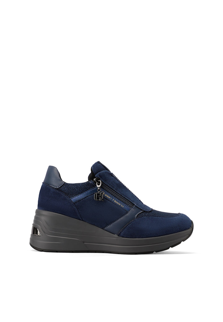 sneakers eleganti da donna blu navy con cerniera e tacco alto in gomma