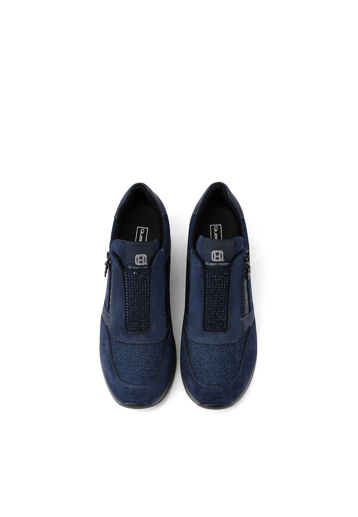 sneakers eleganti da donna blu navy con cerniera e tacco alto in gomma