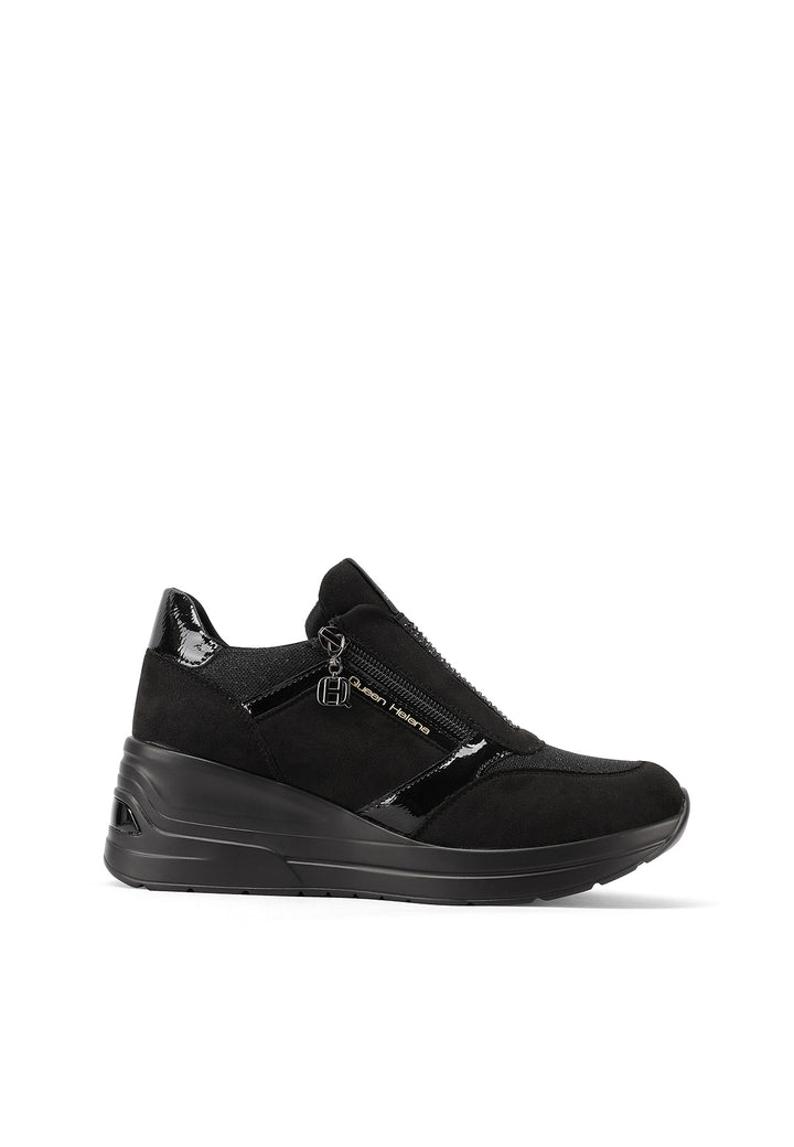 sneakers eleganti da donna nere con cerniera e tacco alto in gomma