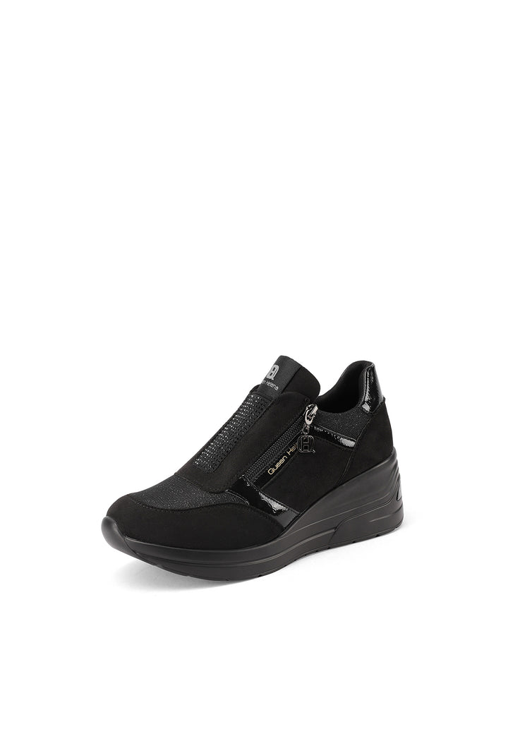 sneakers eleganti da donna nere con cerniera e tacco alto in gomma