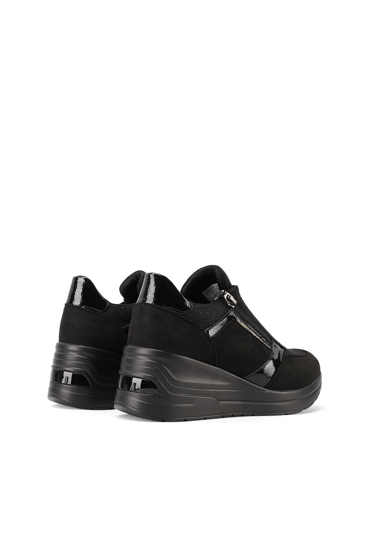 sneakers eleganti da donna nere con cerniera e tacco alto in gomma