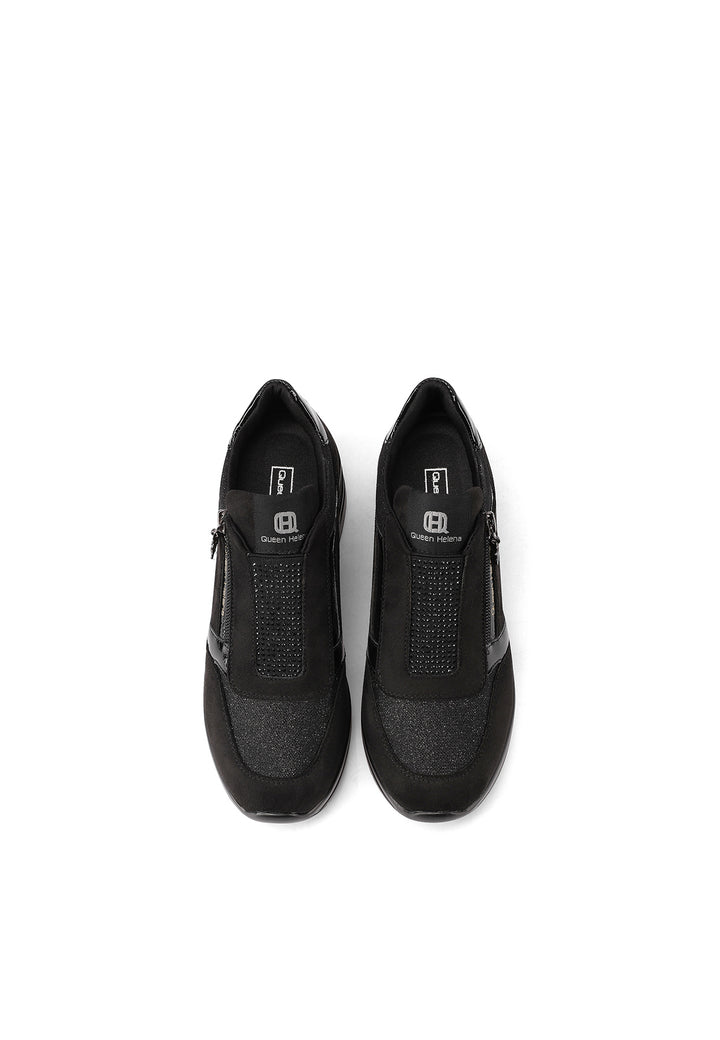 sneakers eleganti da donna nere con cerniera e tacco alto in gomma