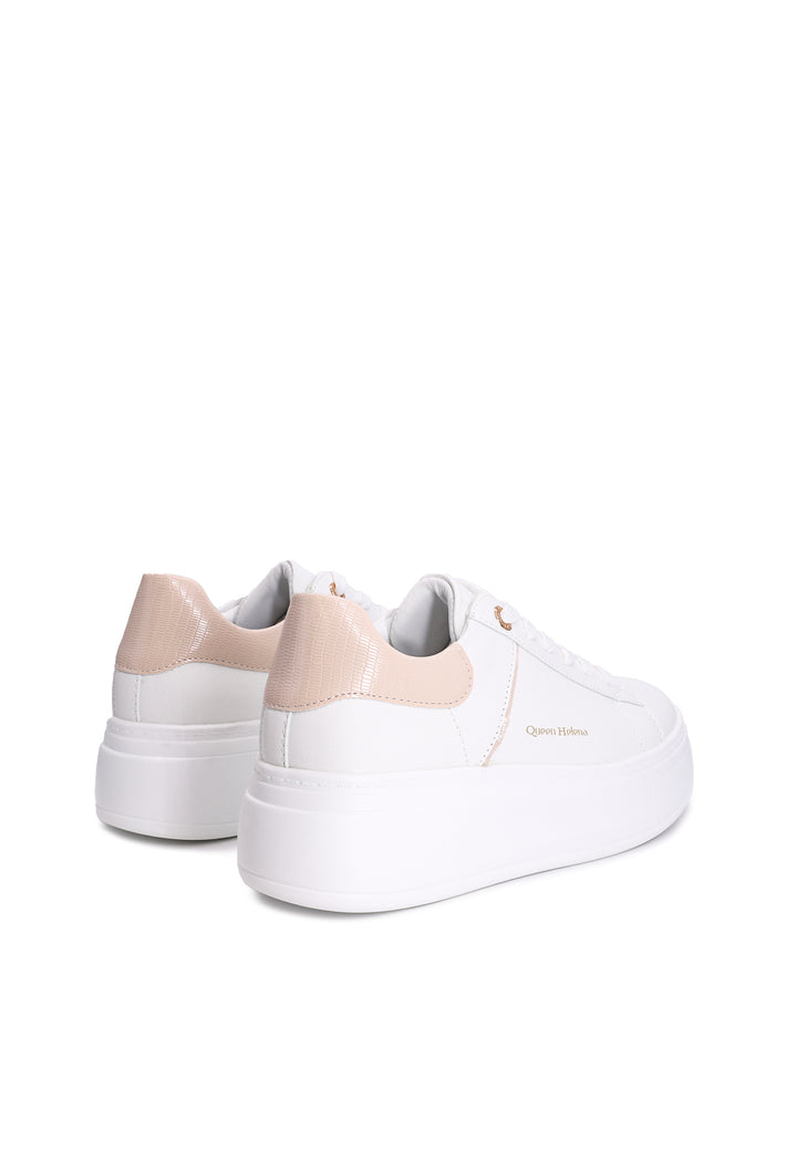 sneakers da donna con suola alta queen helena bianche codino bianco e rosa