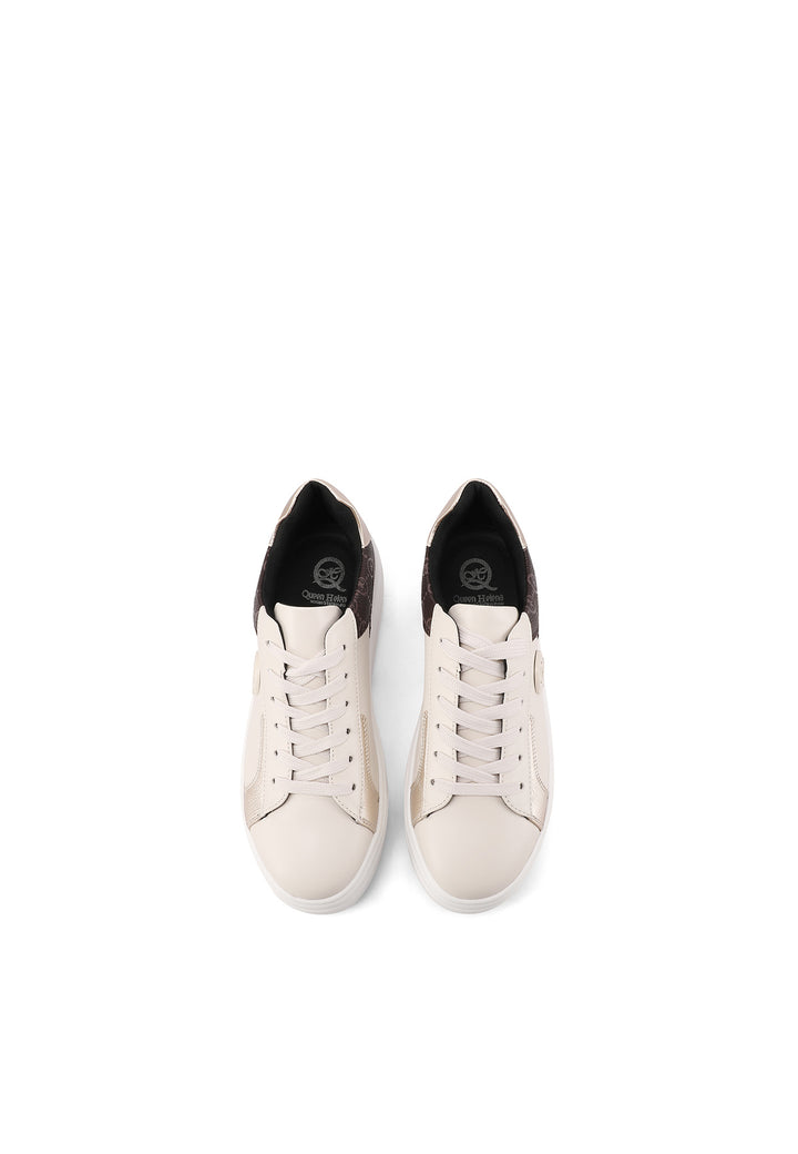 Sneakers beige da donna con suola alta e lacci