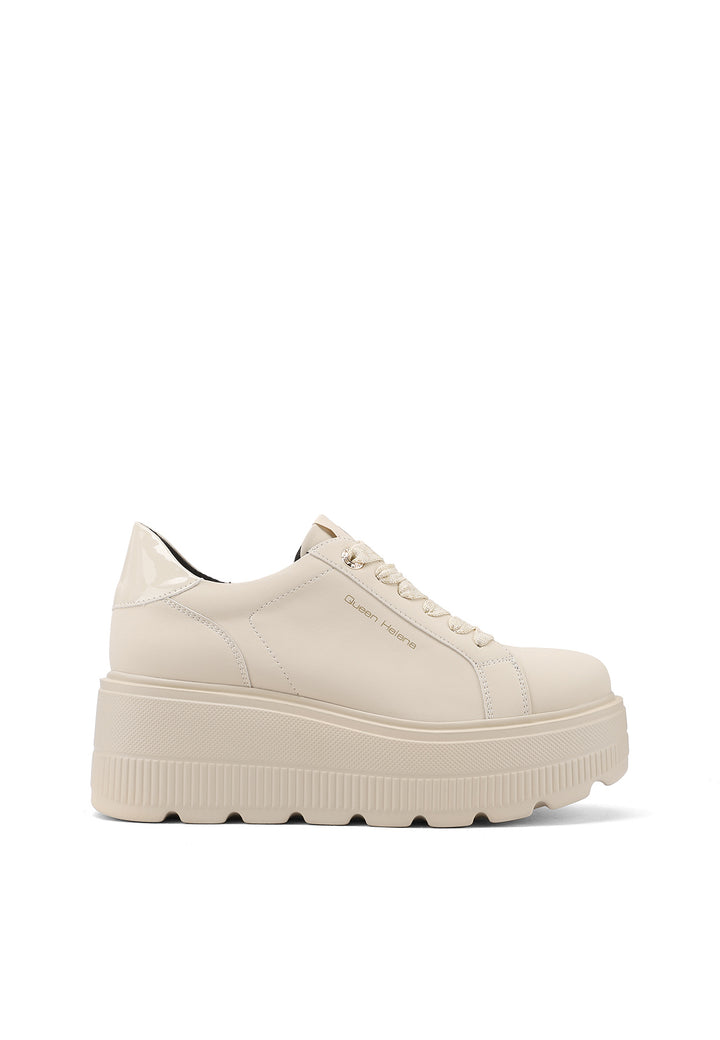 Sneakers platform beige da donna in ecopelle con suola alta