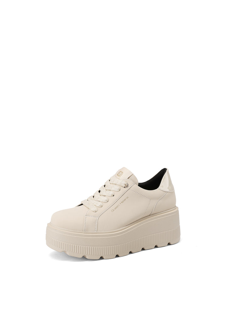 Sneakers platform beige da donna in ecopelle con suola alta